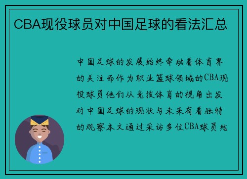 CBA现役球员对中国足球的看法汇总